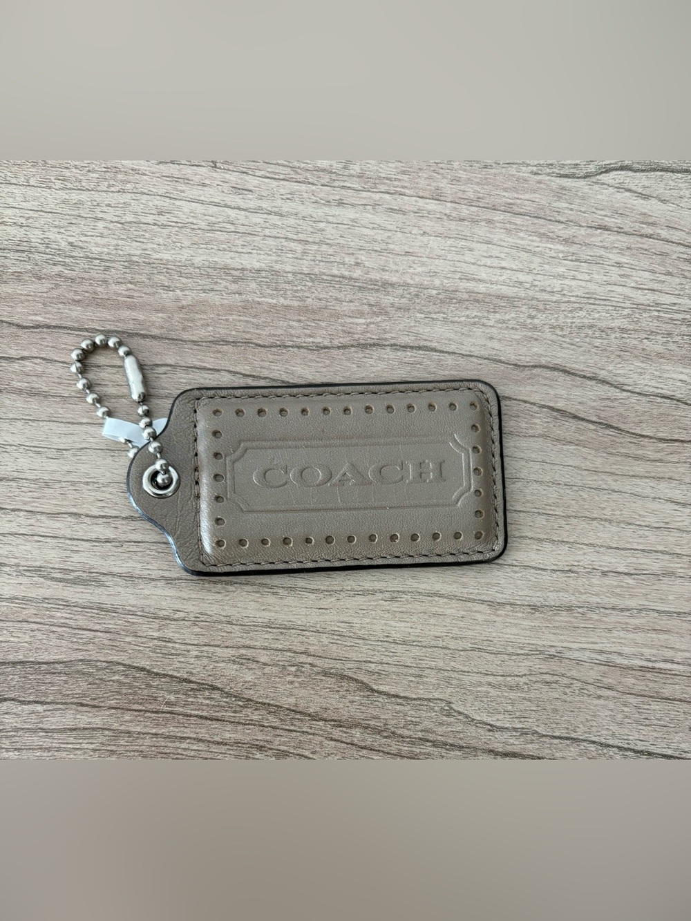 COACH vtg XXL hangtag bag charm FOB Leather Key Tag in Taupe/Grey
